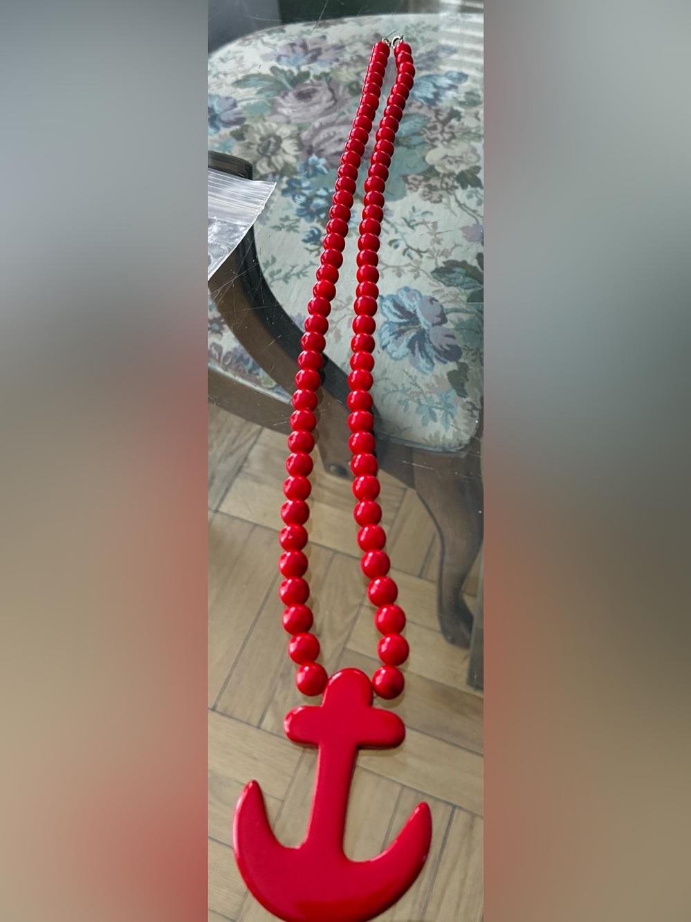 Bold Red Anchor Bead Necklace